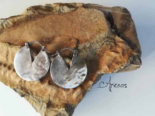 Aros Grandes textura rústica de Plata de Ley envejecidos